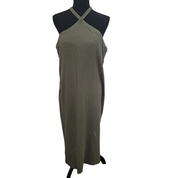 Old Navy 3X Ribbed Maxi Dress Green Halter Neck Alpine Tundra Shelf‎ Bra Casual - Picture 1 of 15